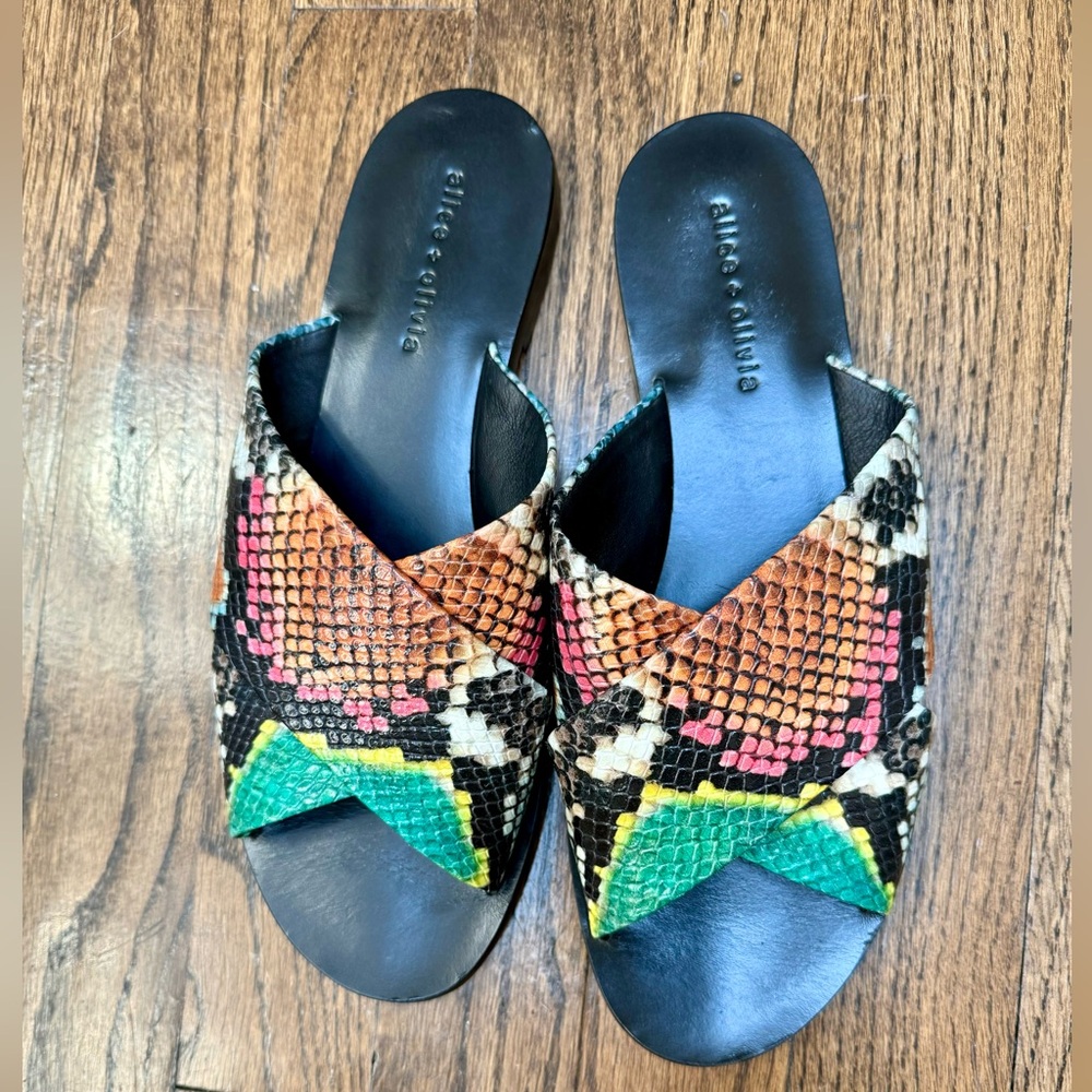 Alice and Olivia Harrieta Multicolor Snake Skin Print Sandals